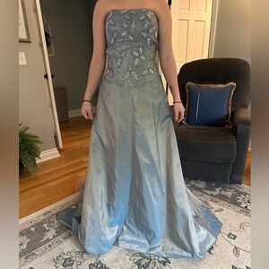 Elegant Strapless dusty blue Maxi Dress